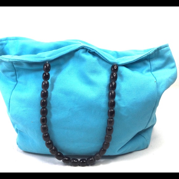 Spiegel 100% Cotton, Sea Shells, Beads and Sequins Embellished Turquoise Bag. - Picture 2 of 10